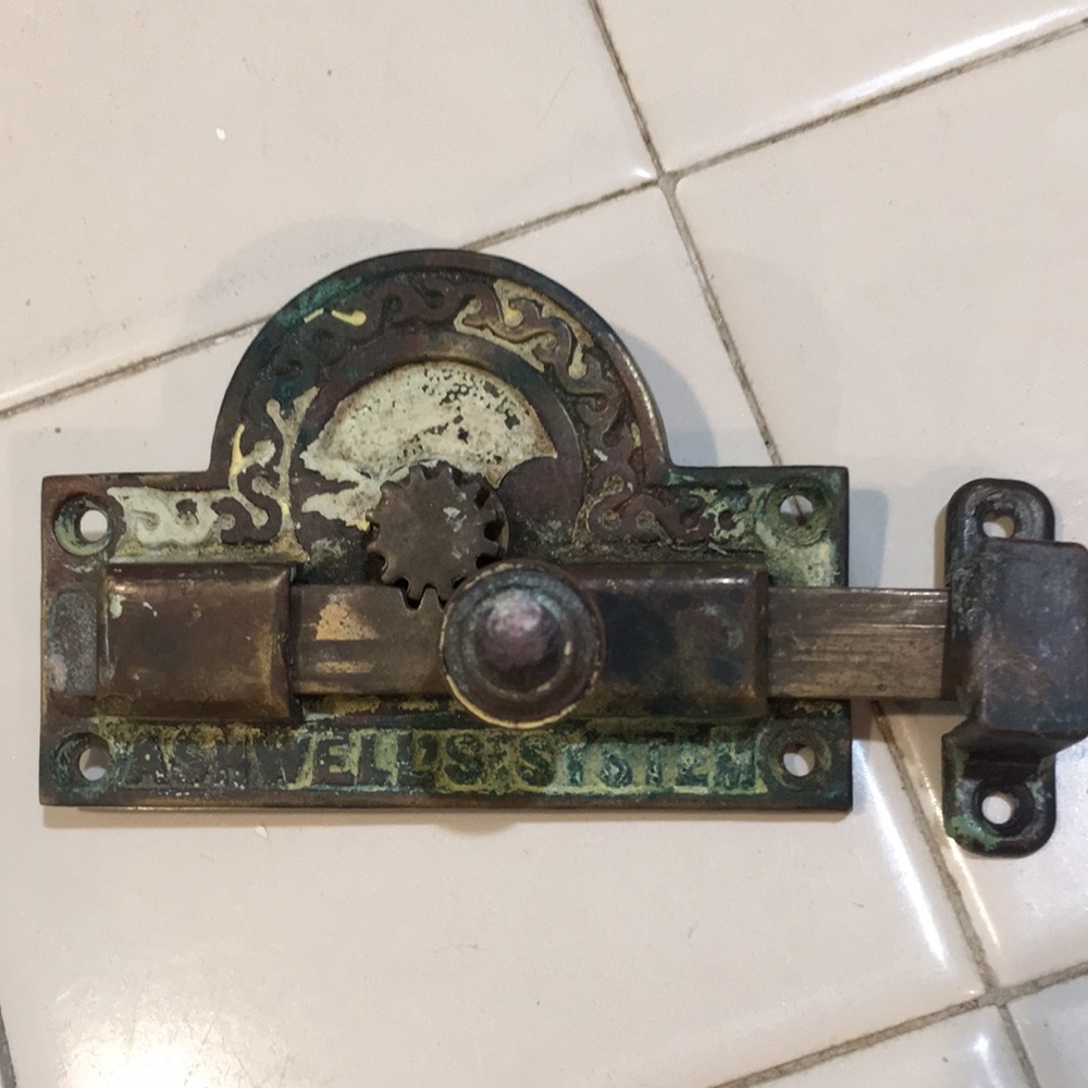 Antique Ashwell’s System sliding door deadbolt